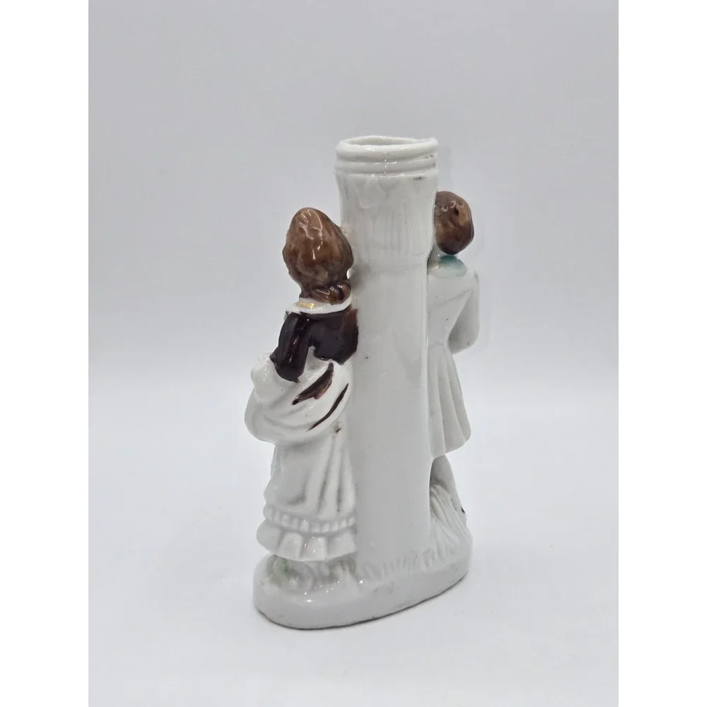 Vintage Porcelain Colonial Couple Bud Vase Victorian Man Woman Figural Vase 6.5